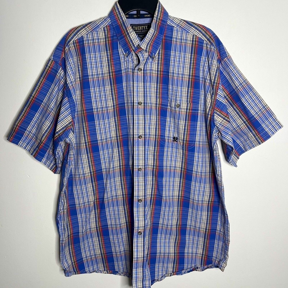 TwentyX Wrangler Button Down S/S Blue Plaid Western Rancher XL